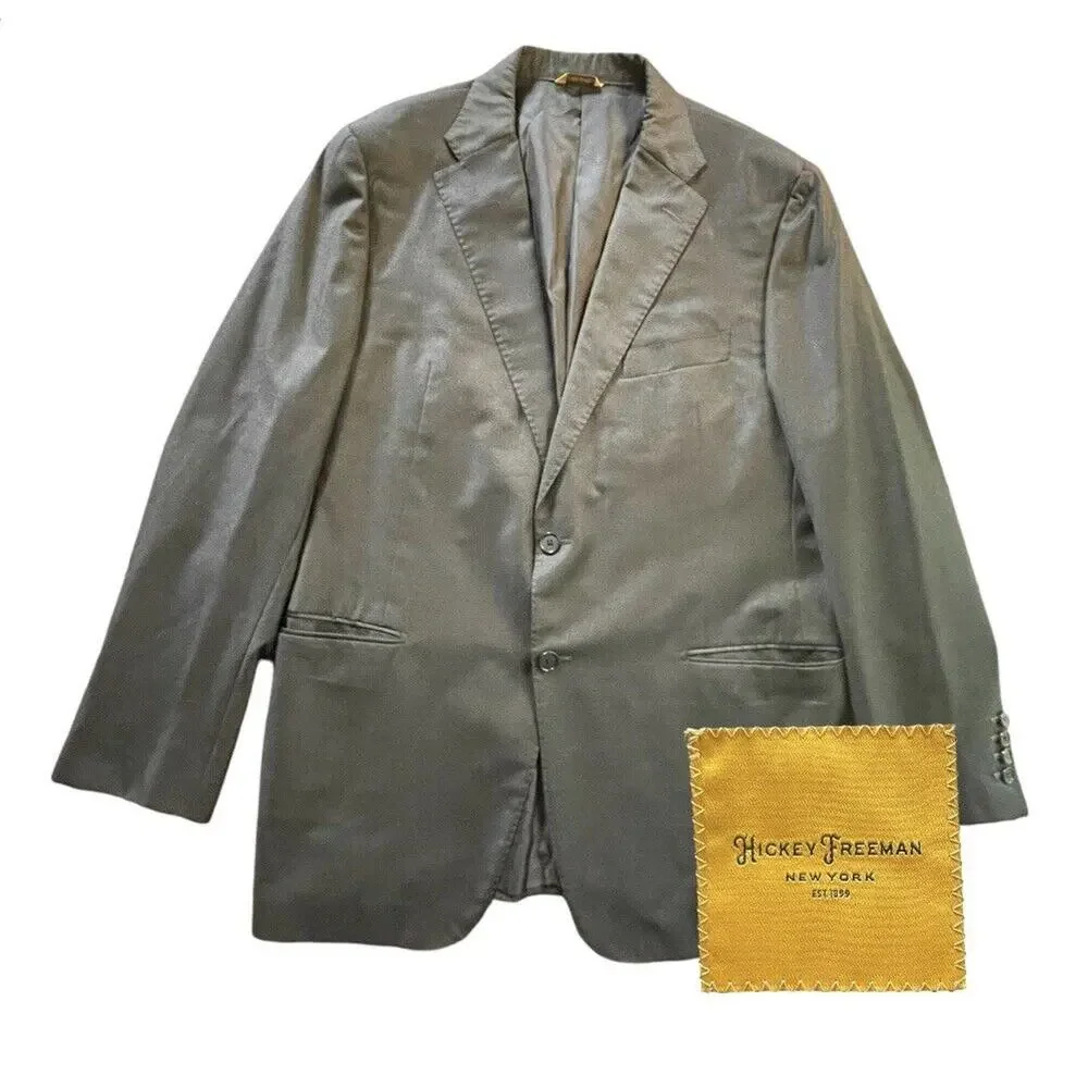 Hickey Freeman Suit Jacket Mens 44 R Gray Loro Piana Tasmanian Wool Modern USA